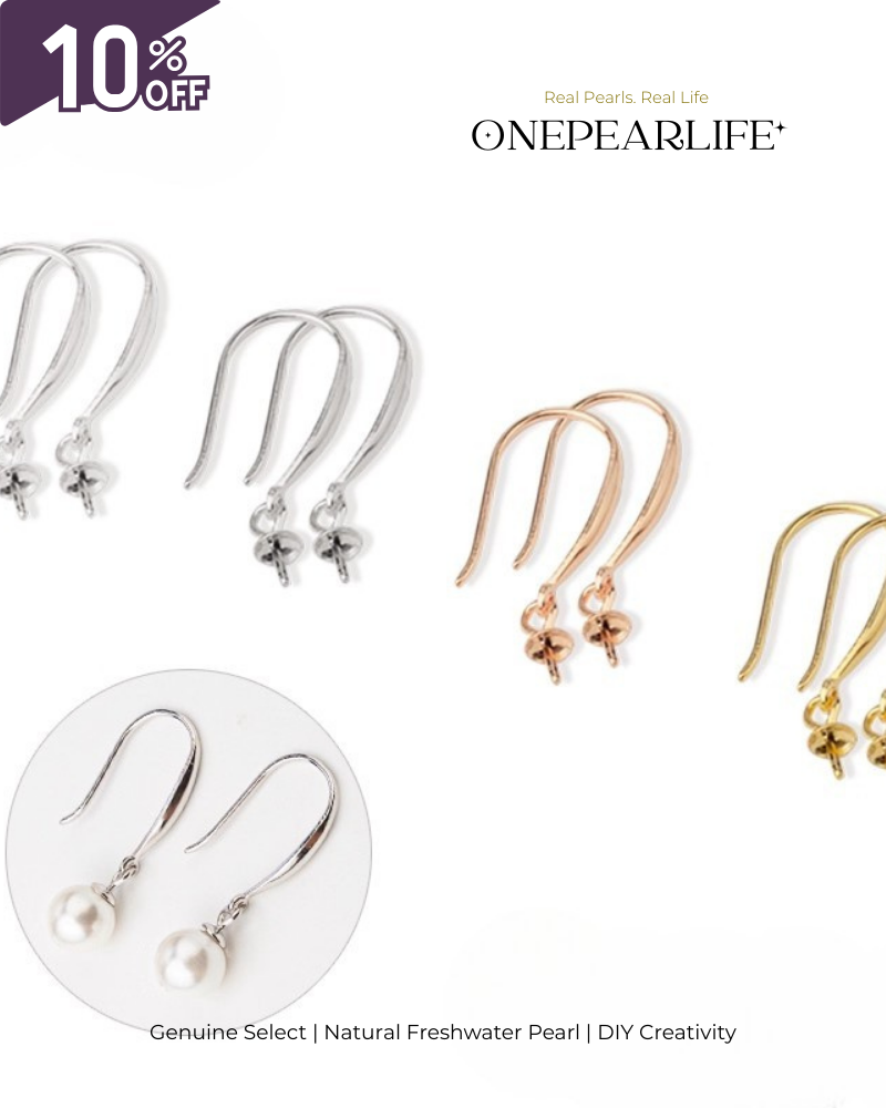 925 Silver & 18K Gold Vermeil Ear Hook Earring Base | DIY Basic Earring Setting for Custom Jewelry (Per Pair) Onepearlife