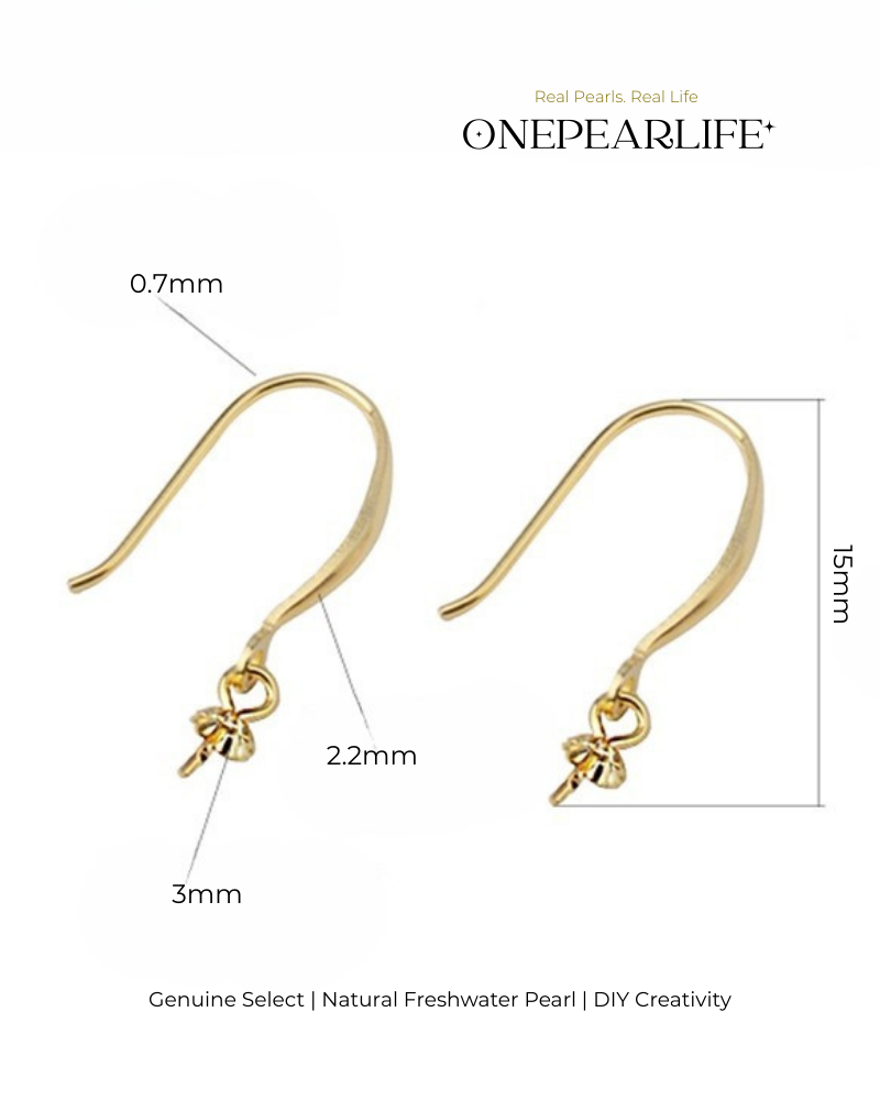 925 Silver & 18K Gold Vermeil Ear Hook Earring Base | DIY Basic Earring Setting for Custom Jewelry (Per Pair) Onepearlife