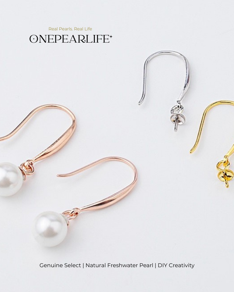 925 Silver & 18K Gold Vermeil Ear Hook Earring Base | DIY Basic Earring Setting for Custom Jewelry (Per Pair) Onepearlife