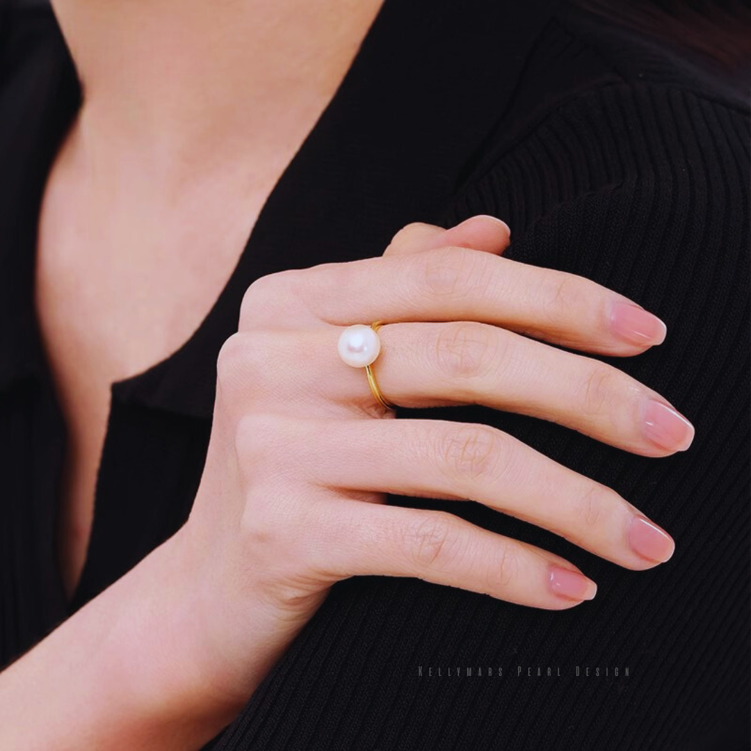 Solace – 9–9.5mm Natural Freshwater Pearl Ring with Minimalist Design