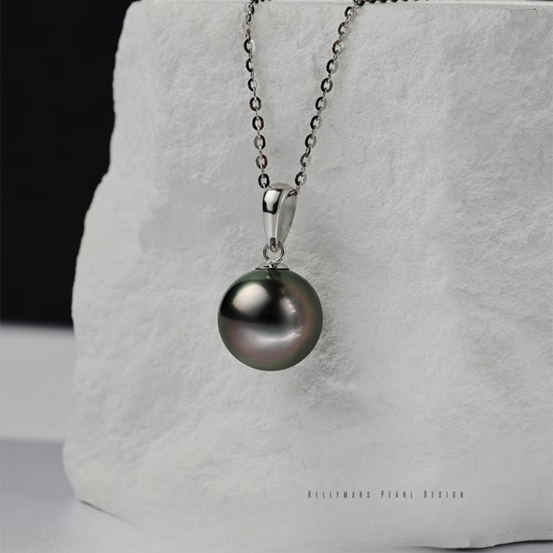 Serenith – 9–9.5mm 18K Solid White Gold Black Tahitian Pearl Pendant Necklace