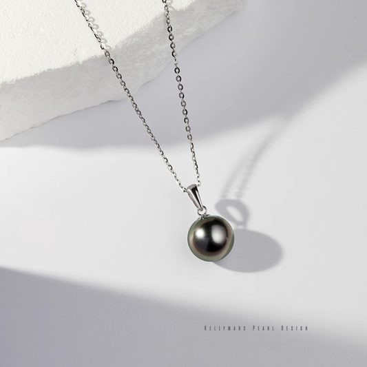 Serenith – 9–9.5mm 18K Solid White Gold Black Tahitian Pearl Pendant Necklace