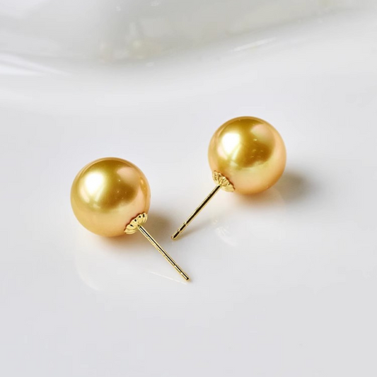 10mm-10.5mm 18K Solid Gold South Sea Pearl Stud Earrings - AAAA Quality（With GIA Certificate)