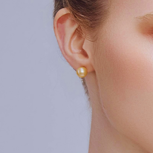 10mm-10.5mm 18K Solid Gold South Sea Pearl Stud Earrings - AAAA Quality（With GIA Certificate)