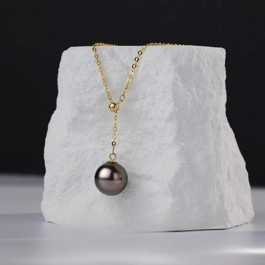 9mm-9.5mm 18K Gold Tahitian Adjustable Pearl Necklace- AAA Quality