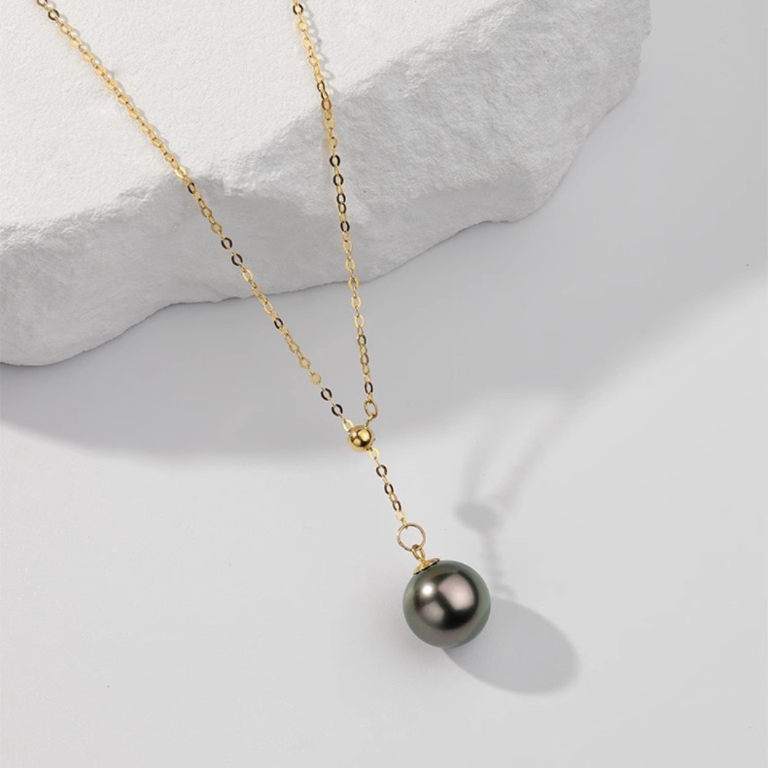 9mm-9.5mm 18K Gold Tahitian Adjustable Pearl Necklace- AAA Quality