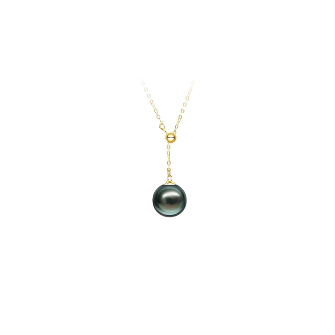 9mm-9.5mm 18K Gold Tahitian Adjustable Pearl Necklace- AAA Quality