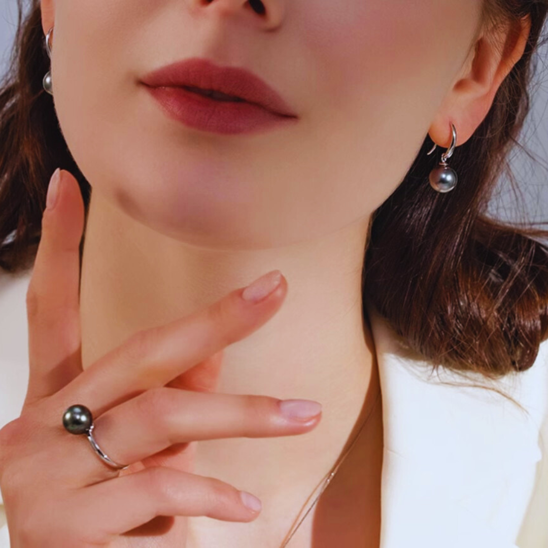 9mm-9.5mm Hypoallergenic 925 Sterling Silver Pearl Ring Tahitian Black Pearl Ring - AAA Quality
