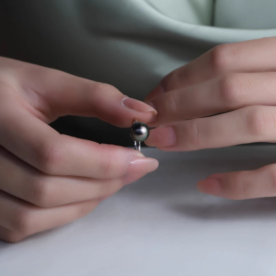 9mm-9.5mm Hypoallergenic 925 Sterling Silver Pearl Ring Tahitian Black Pearl Ring - AAA Quality