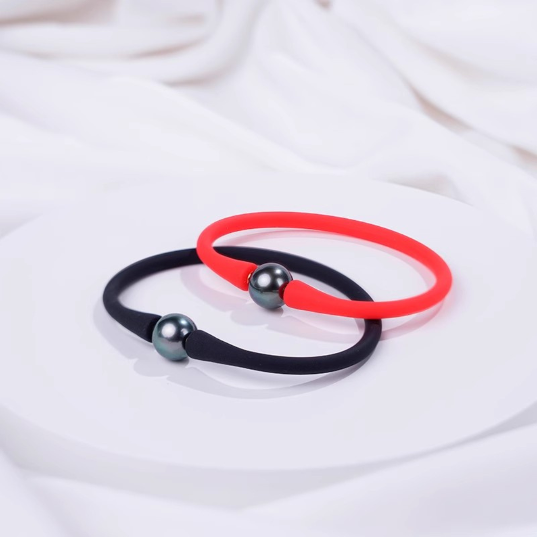 9mm-9.5mm Tahitian Black Pearl Silicone Sports Bracelet - AAA Quality