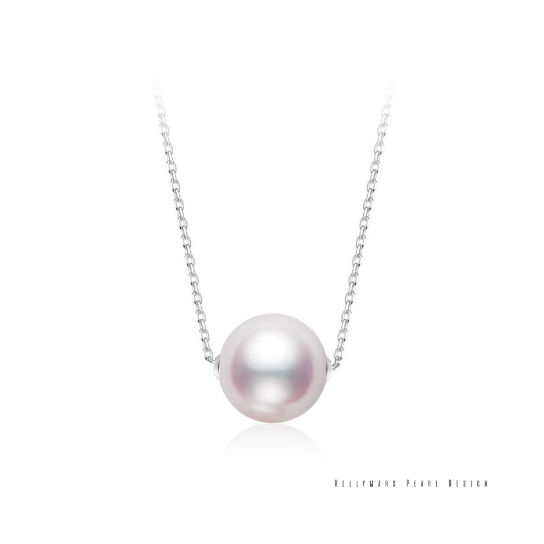 Alba – 8–8.5mm Minimalist Akoya Saltwater Pearl Pendant Necklace with 18K White Solid Gold