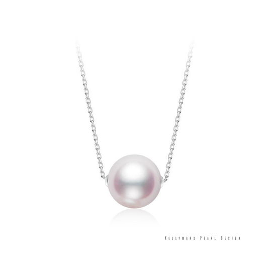 Alba – 8–8.5mm Minimalist Akoya Saltwater Pearl Pendant Necklace with 18K White Solid Gold
