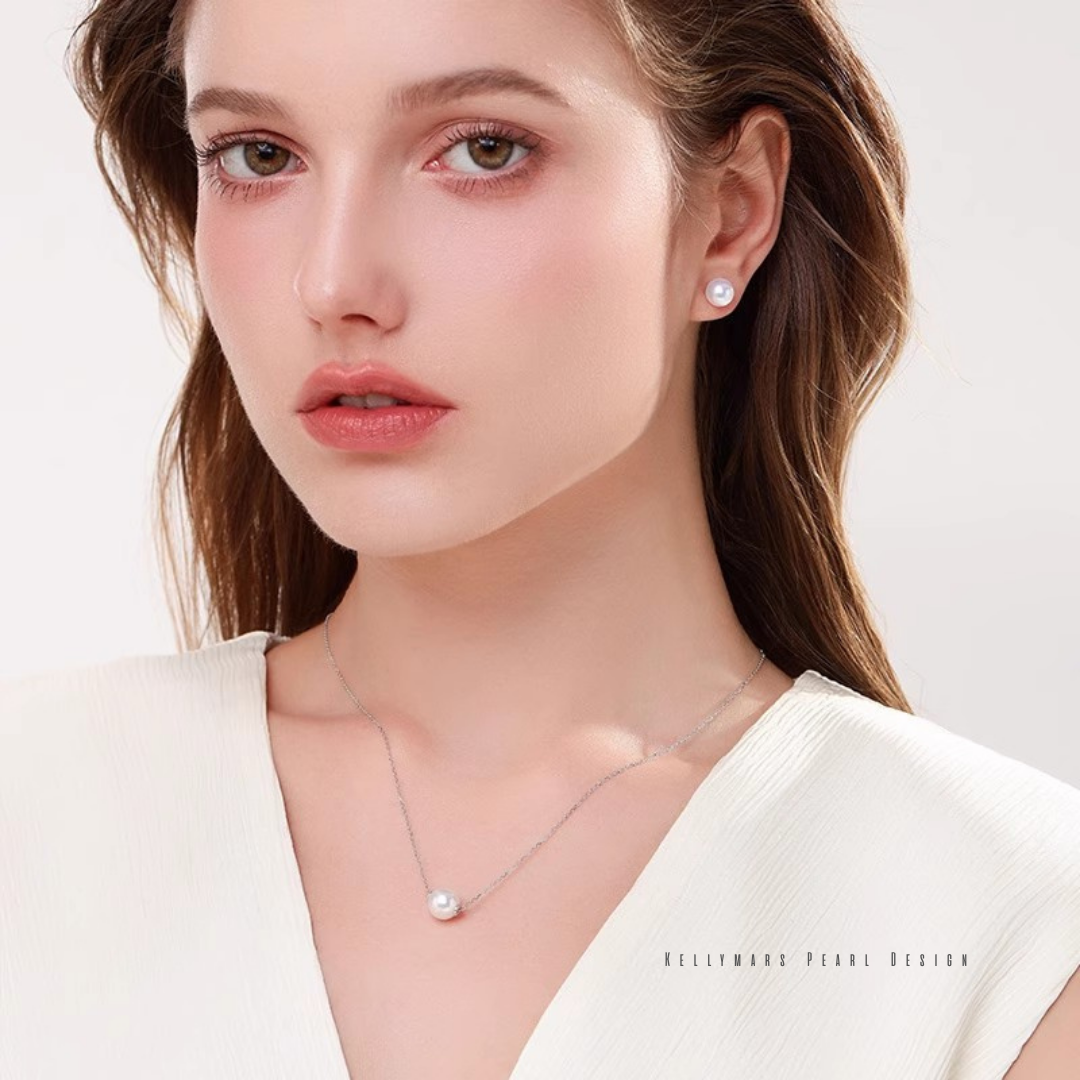 Alba – 8–8.5mm Minimalist Akoya Saltwater Pearl Pendant Necklace with 18K White Solid Gold