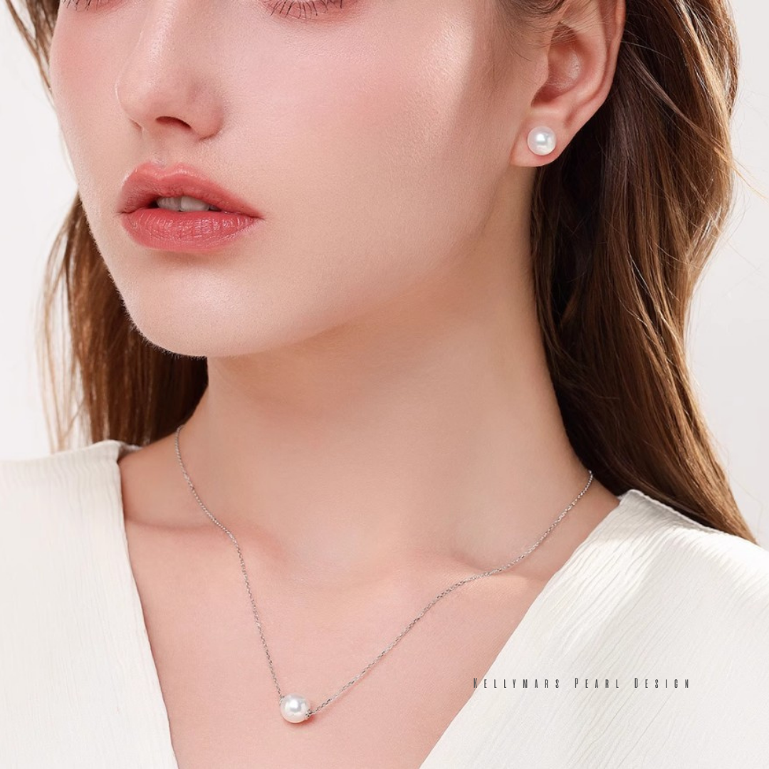 Alba – 8–8.5mm Minimalist Akoya Saltwater Pearl Pendant Necklace with 18K White Solid Gold