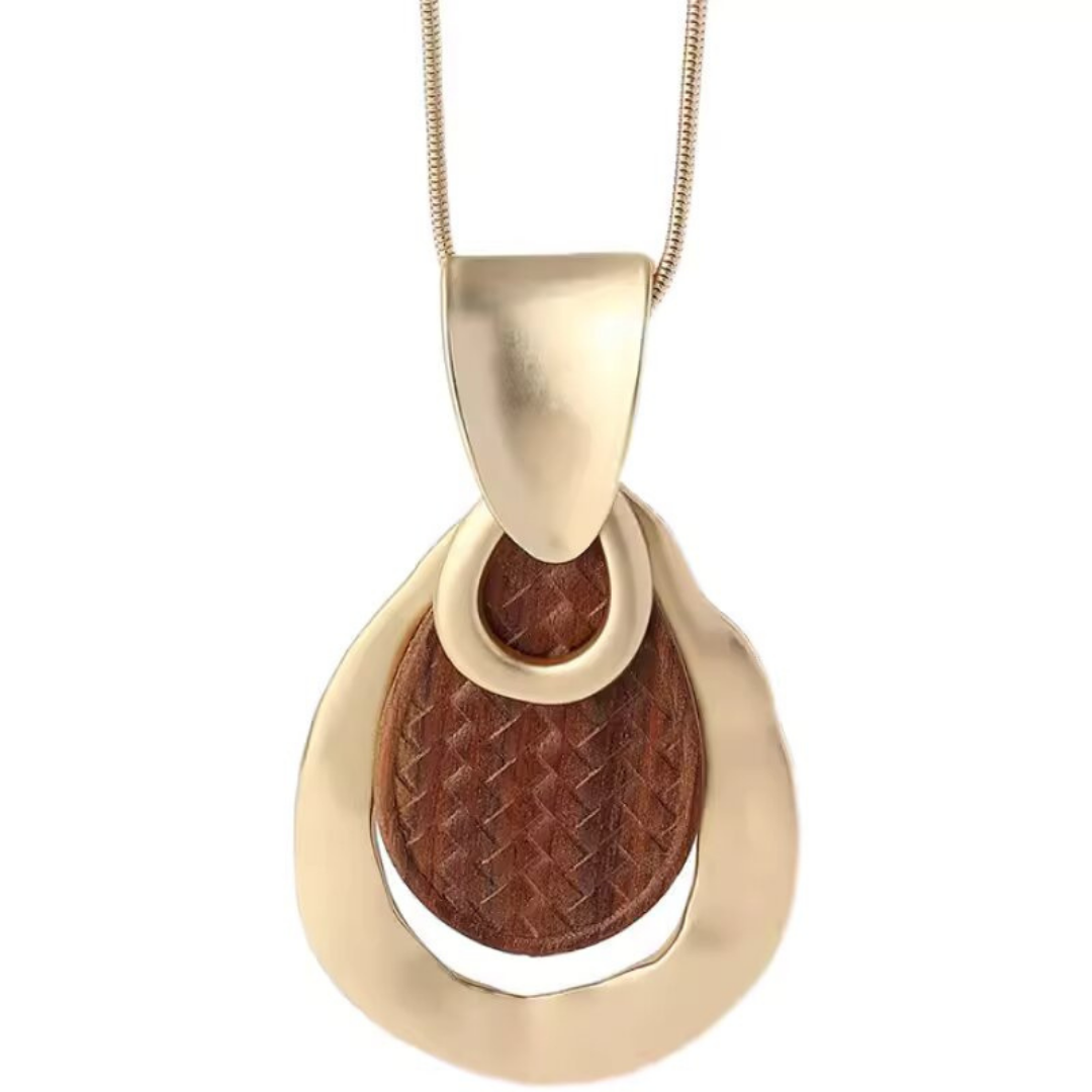 Designed Gold Silver Wooden Necklace