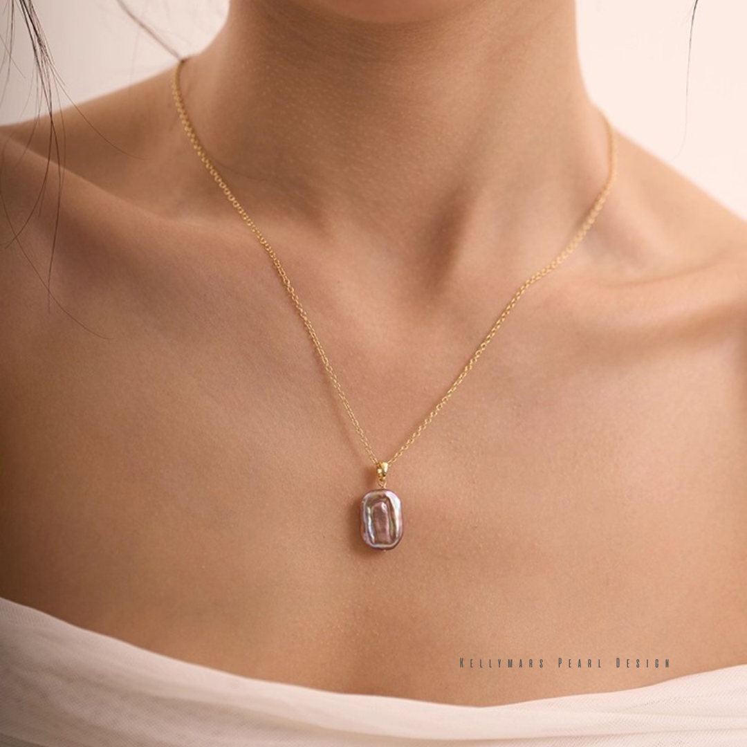 Aura – 12–14mm Minimalist Baroque Pearl Pendant Necklace in 18K Gold Plated