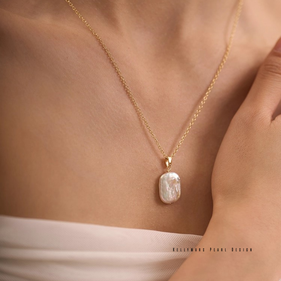Aura – 12–14mm Minimalist Baroque Pearl Pendant Necklace in 18K Gold Plated