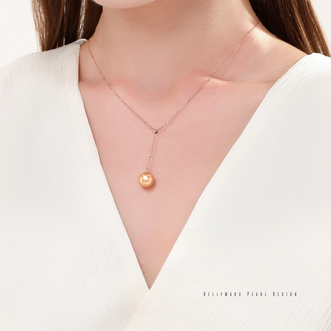 Thaléa  –10–10.5mm Golden South Sea Y-Shaped Adjustable Pearl Necklace in 18K Solid Gold