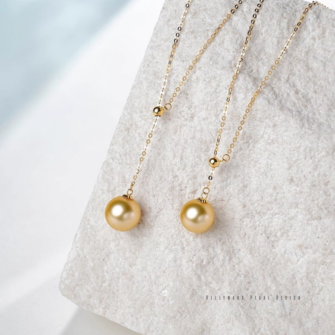 Thaléa  –10–10.5mm Golden South Sea Y-Shaped Adjustable Pearl Necklace in 18K Solid Gold