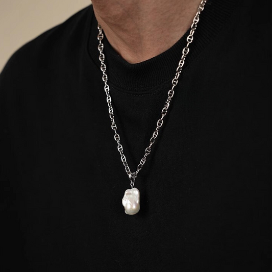 White Big Baroque Pearl Pendant Necklace for Men