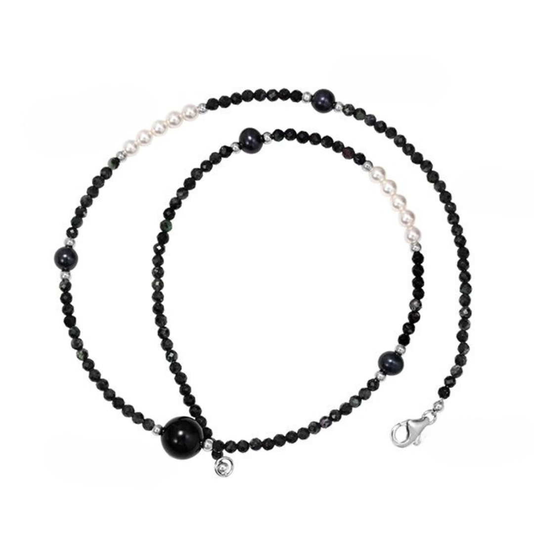 Black Onyx Pearl Necklace for Boyfriend Gift