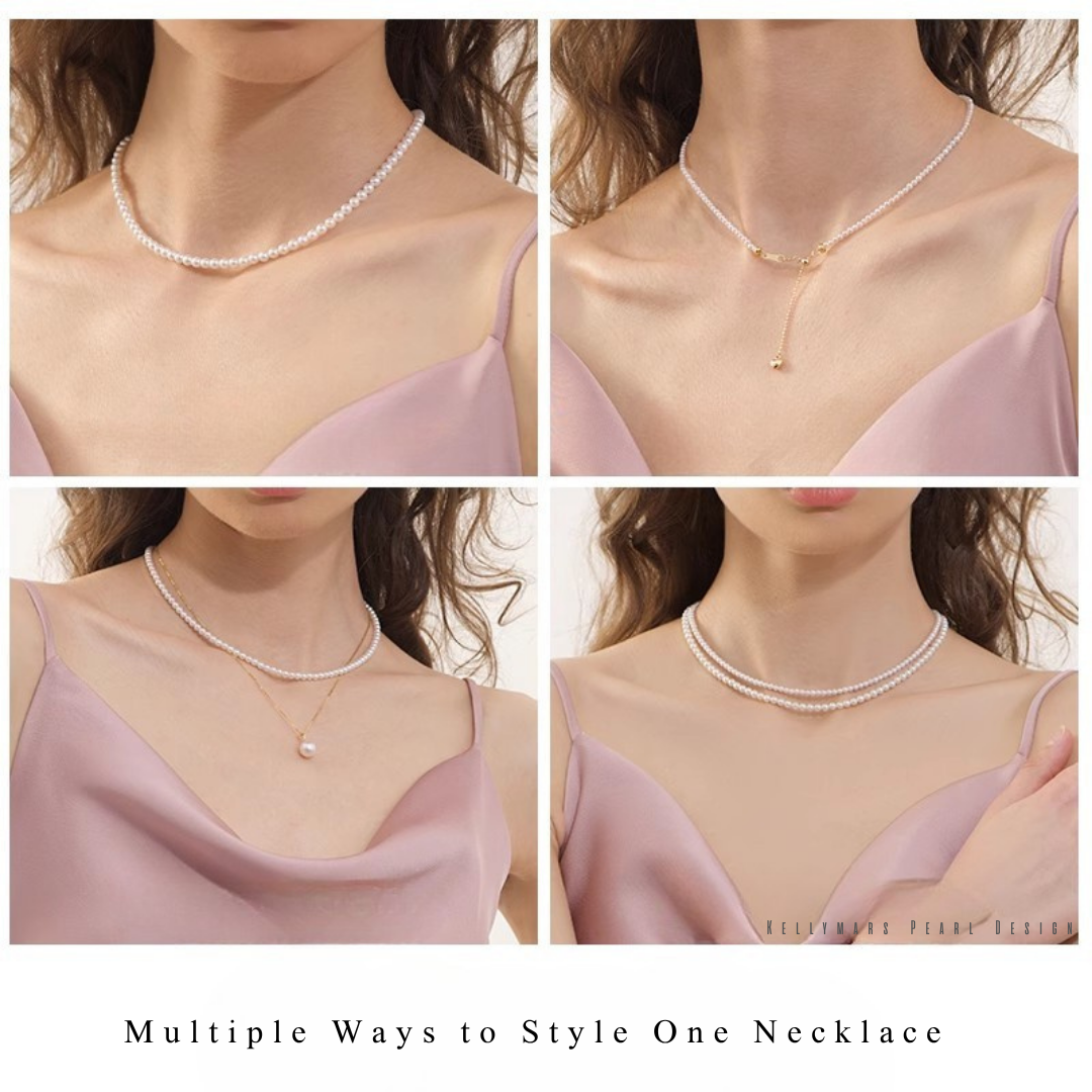 Ciel – 2.5–5.5mm Natural Freshwater Mini Aurora Pearl Necklace in 18K Solid Gold