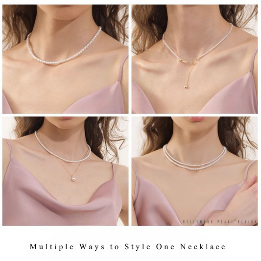 Ciel – 2.5–5.5mm Natural Freshwater Mini Aurora Pearl Necklace in 18K Solid Gold