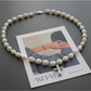 Cross White Baroque Pearl_Necklace for Boyfriend Gift