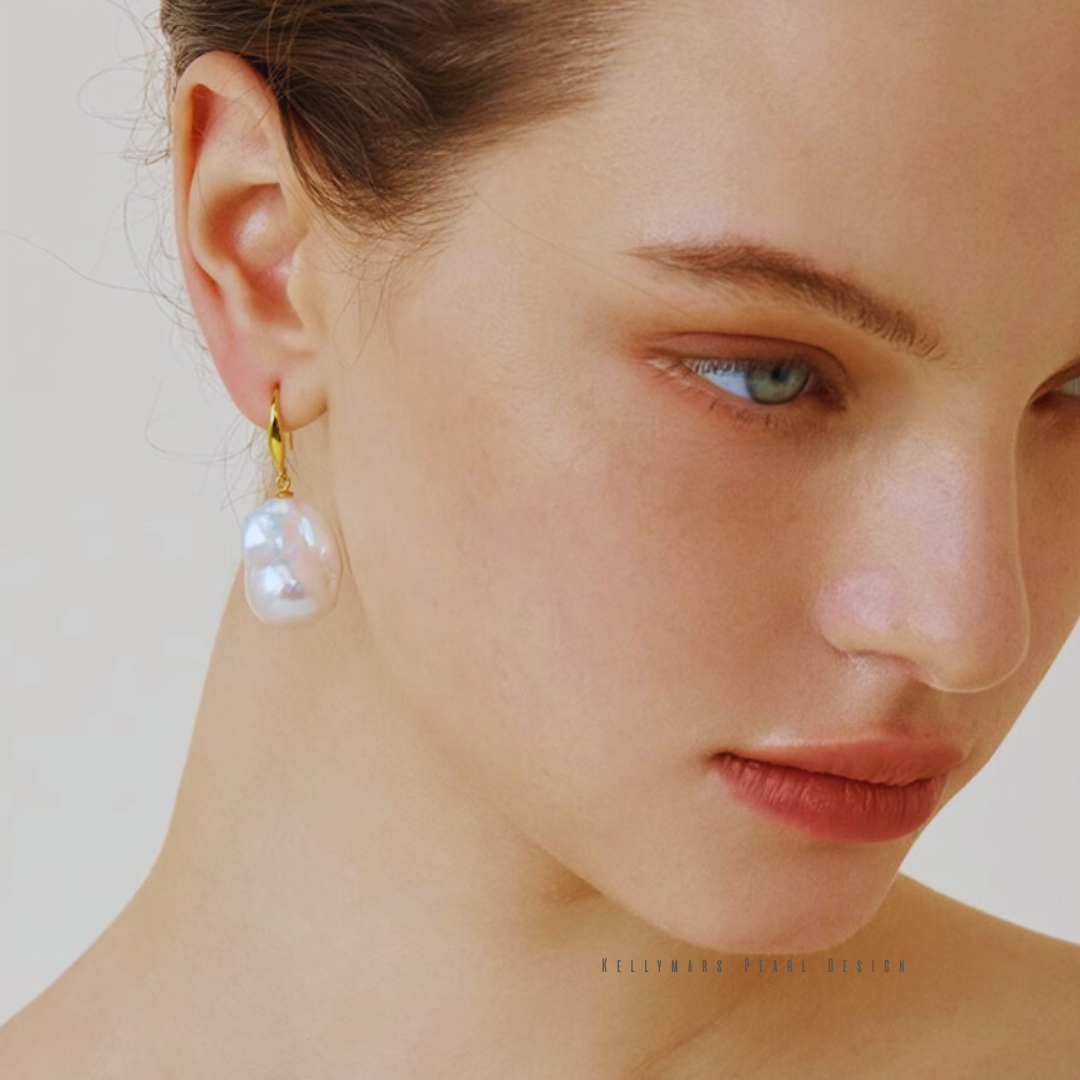 Elowen – 14–16mm 18K Gold Plated Natural Baroque Hook Earrings