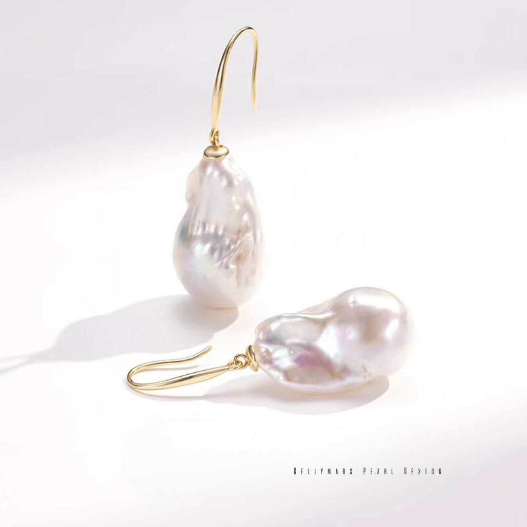 Elowen – 14–16mm 18K Gold Plated Natural Baroque Hook Earrings