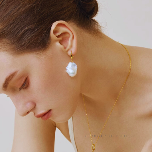 Elowen – 14–16mm 18K Gold Plated Natural Baroque Hook Earrings