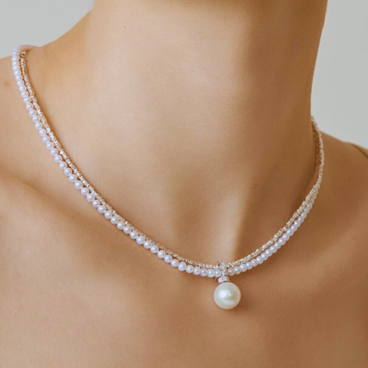 9mm-9.5mm Double Strand Pearl Necklace Pendant - AAA+ Quality