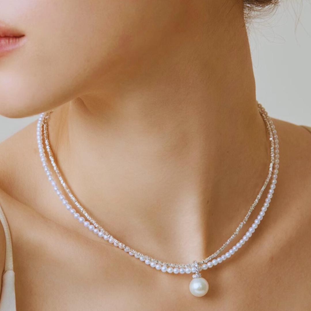 Double Strand Pearl Necklace Pendant - AAA+ Quality