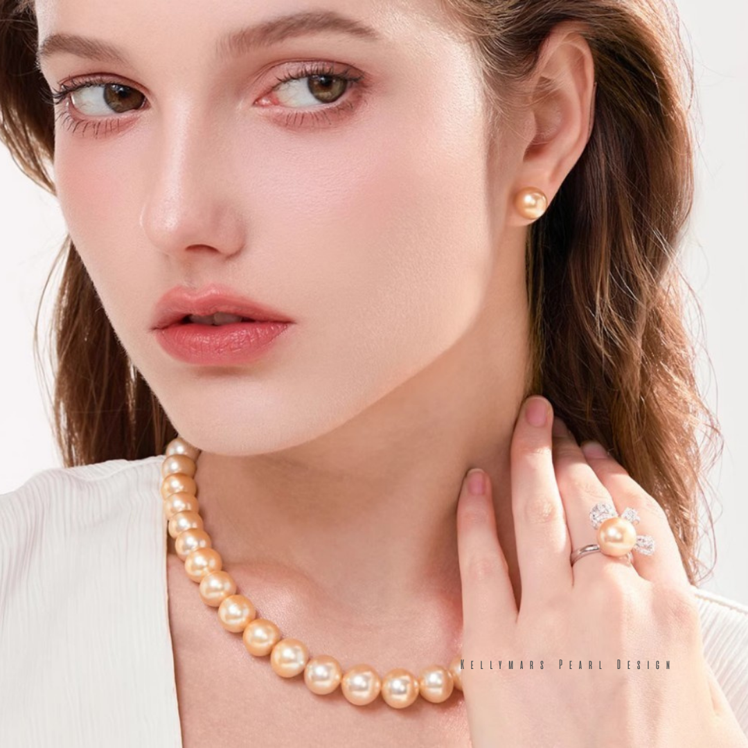 Eloura – 9–9.5mm Golden South Sea Pearl Necklace in 18K Solid Gold