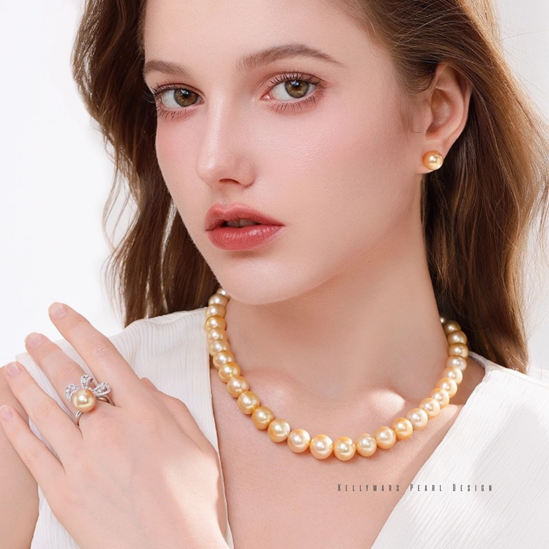 Eloura – 9–9.5mm Golden South Sea Pearl Necklace in 18K Solid Gold