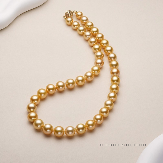 Eloura – 9–9.5mm Golden South Sea Pearl Necklace in 18K Solid Gold
