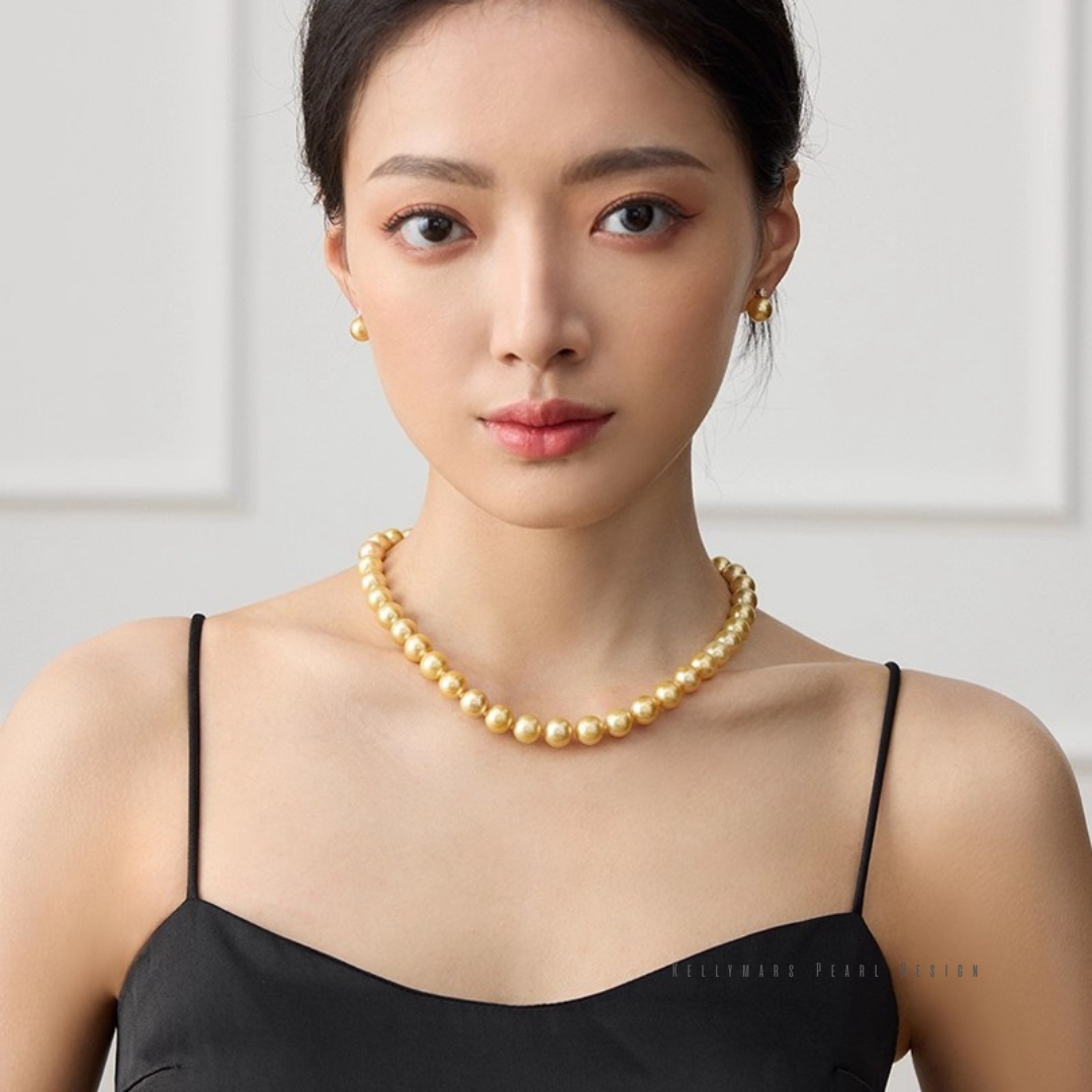 Eloura – 9–9.5mm Golden South Sea Pearl Necklace in 18K Solid Gold