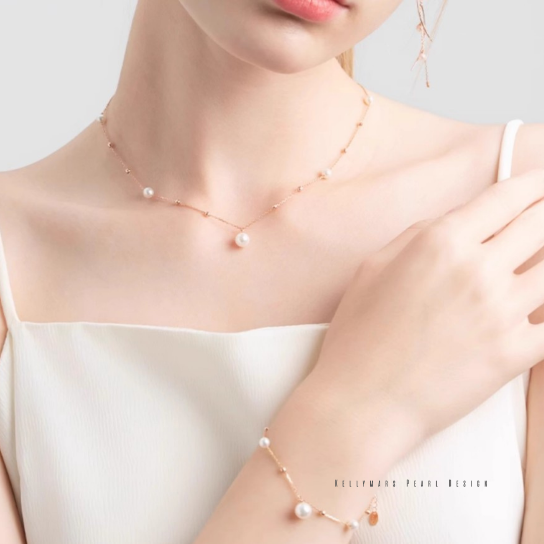 Elowen – 5–7.5mm Japanese Akoya Pearl Bracelet in 18K Rose Solid Gold