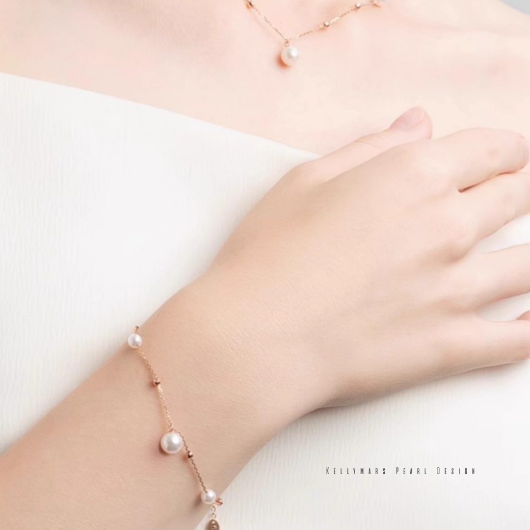 Elowen – 5–7.5mm Japanese Akoya Pearl Bracelet in 18K Rose Solid Gold