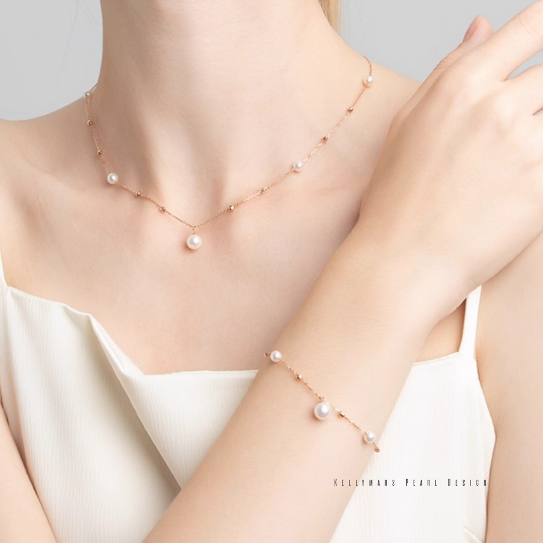 Elowen – 5–7.5mm Japanese Akoya Pearl Bracelet in 18K Rose Solid Gold