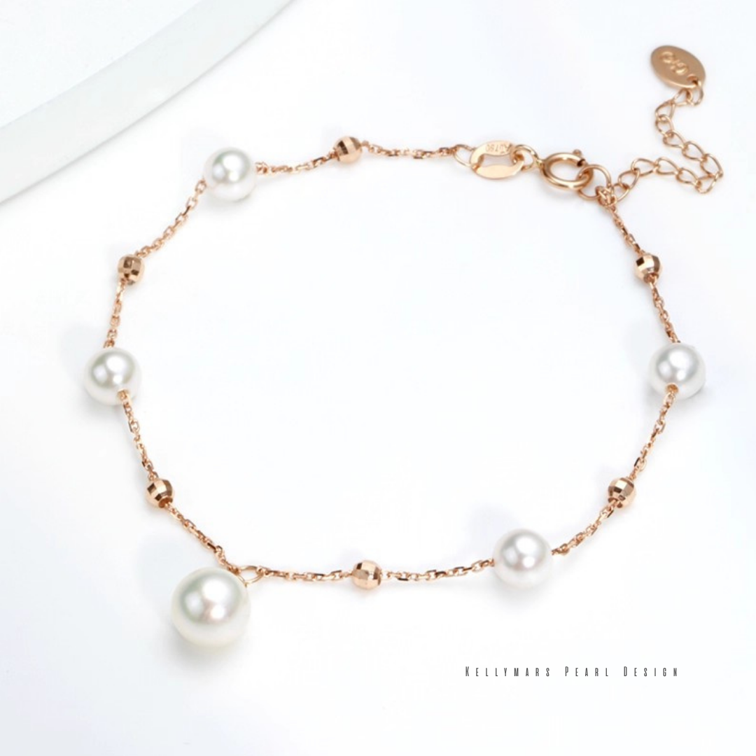 Elowen – 5–7.5mm Japanese Akoya Pearl Bracelet in 18K Rose Solid Gold