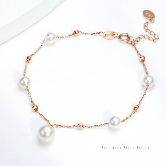 Elowen – 5–7.5mm Japanese Akoya Pearl Bracelet in 18K Rose Solid Gold