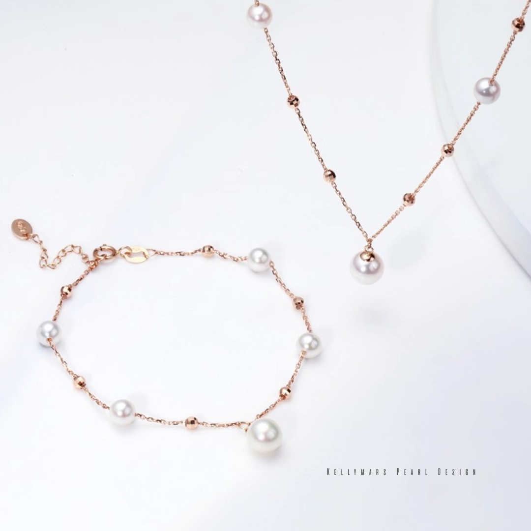 Elowen – 5–7.5mm Japanese Akoya Pearl Bracelet in 18K Rose Solid Gold