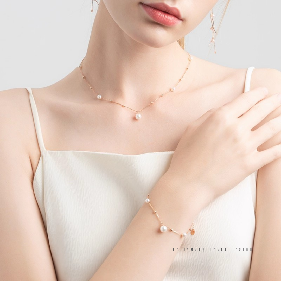 Elowen – 5–7.5mm Japanese Akoya Pearl Bracelet in 18K Rose Solid Gold
