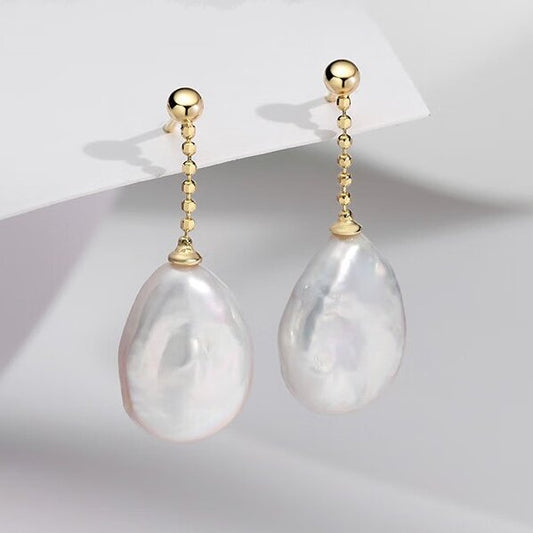 Flat Baroque Pearl Earrings AAA Quality