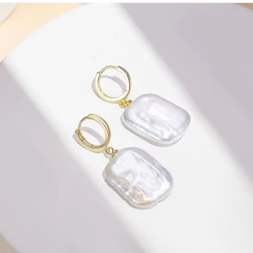 Flat Baroque Pearl Earrings AAA Quality