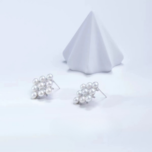 Genuine Aurora Pearl Square Earrings AAA Quality