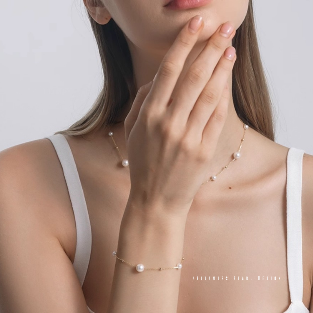 Glint – 5–7.5mm Japanese Akoya Pearl Tincup Bracelet in 18K Solid Gold
