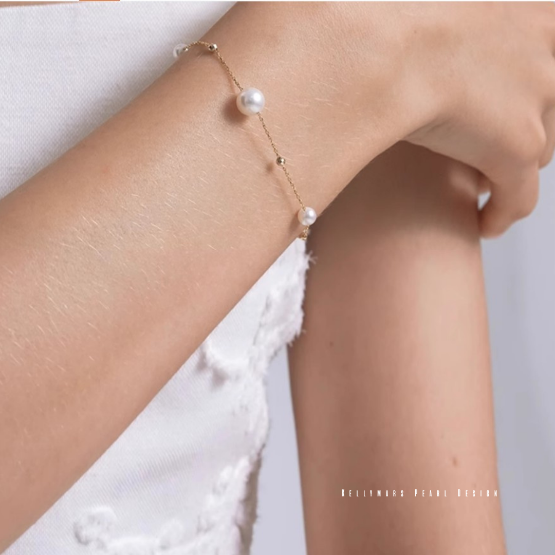 Glint – 5–7.5mm Japanese Akoya Pearl Tincup Bracelet in 18K Solid Gold