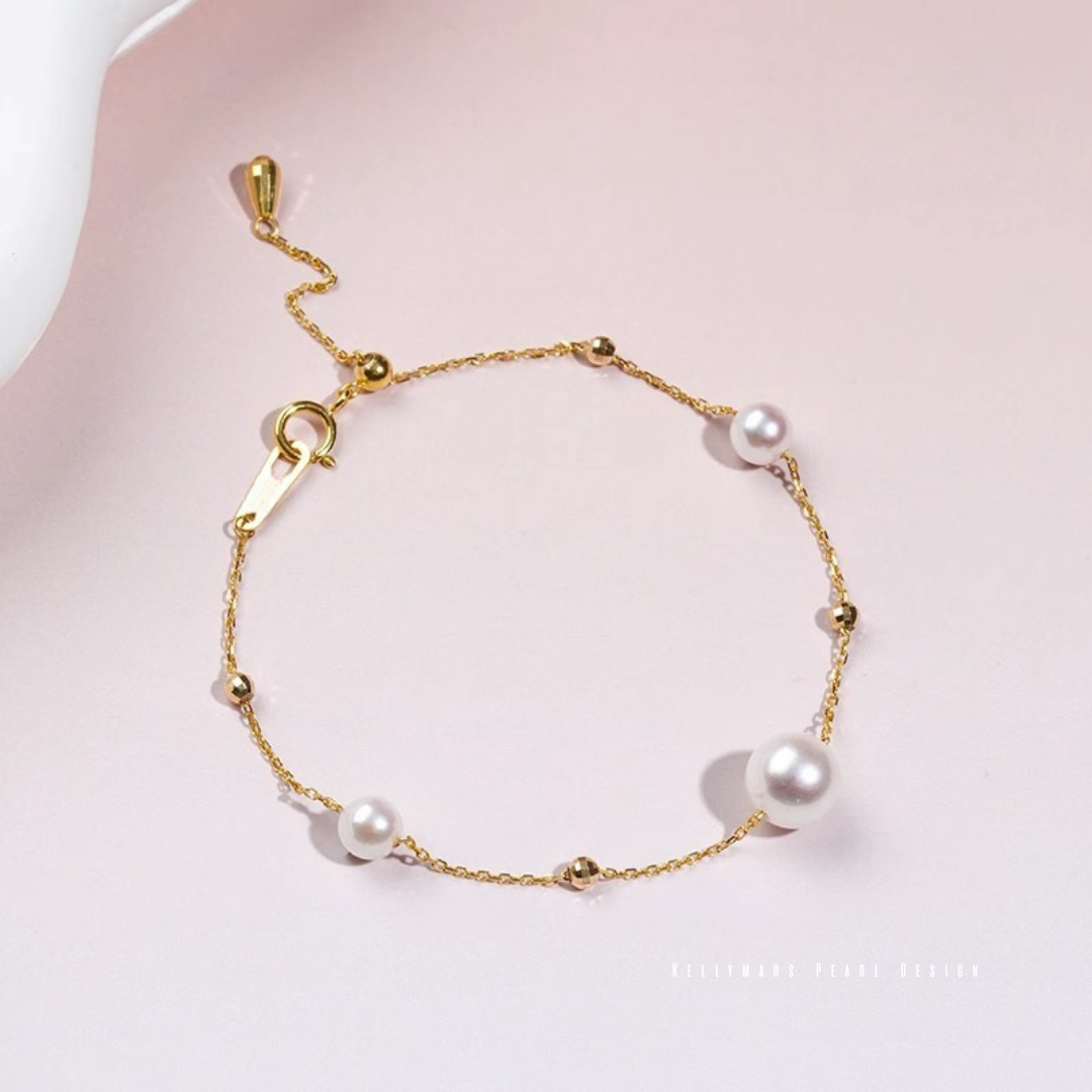 Glint – 5–7.5mm Japanese Akoya Pearl Tincup Bracelet in 18K Solid Gold